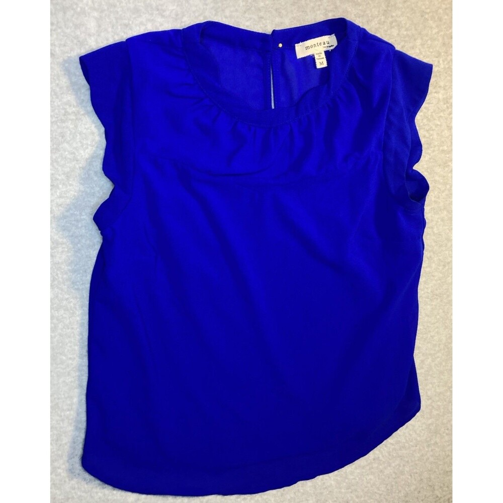 Monteau W Blouse Sz M Blouse Indigo Sweet Heart Scalloped Sheer Spring